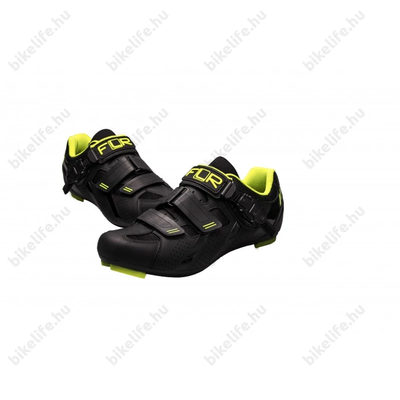 FLR Pro Road F-15 országúti cipő, csatos, fekete/neon, 45-ös méret