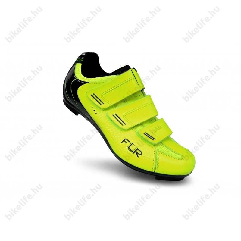 FLR Pro Road F-35 országúti cipő, 3 tépőzáras, neon sárga, 46-os