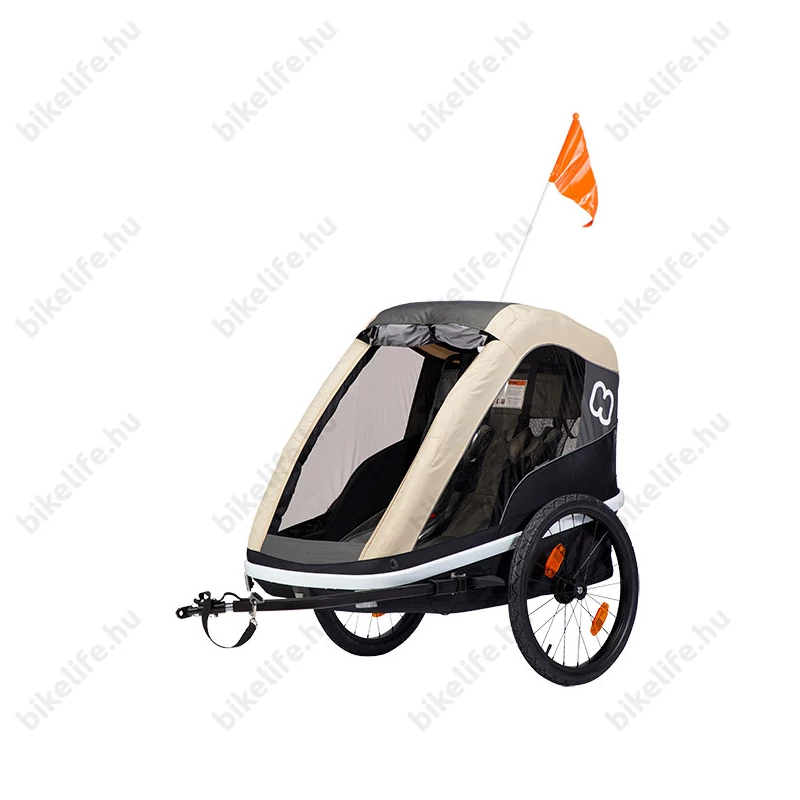 Hamax Avenida Twin gyermek szállító utánfutó, 2gyermeknek, 45kg terhelhetőség, időjárás álló boritás, szürke/kávé