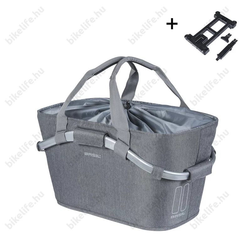 Basil 2 day Carry All kosár csomagtartóra, szürke,Mik 2.0 adapterrel, 22L kapacitás
