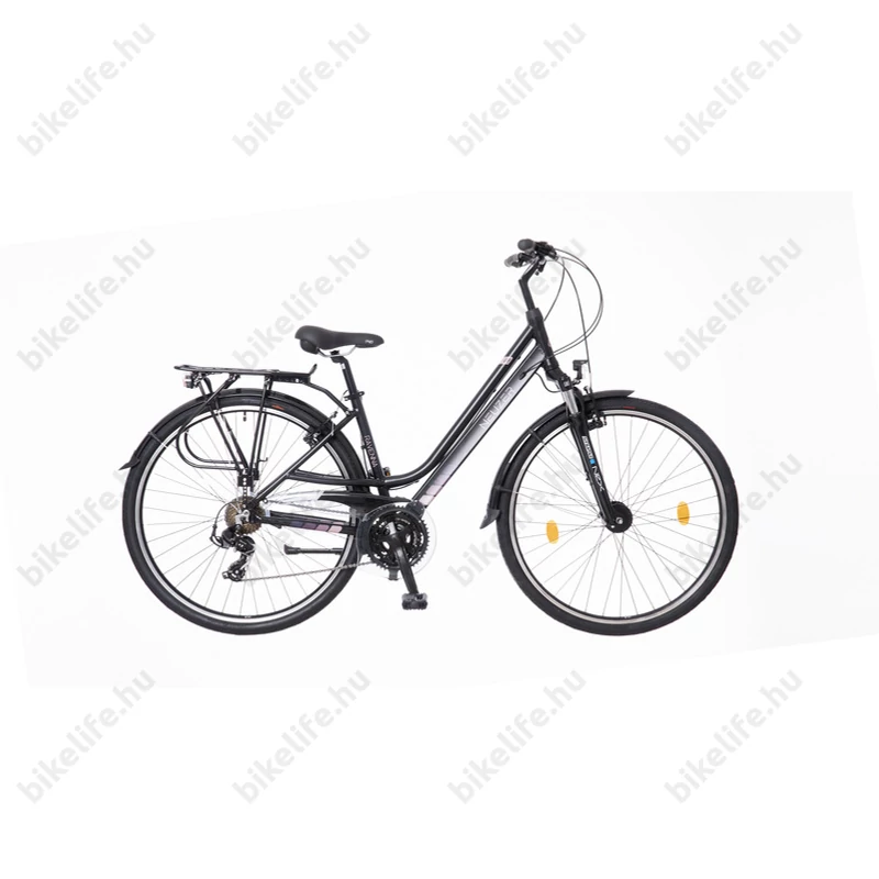 Neuzer Ravenna 100 női alumínium vázas trekking kerékpár agydinamós, teleszkópos fekete rózsaszín matt 19