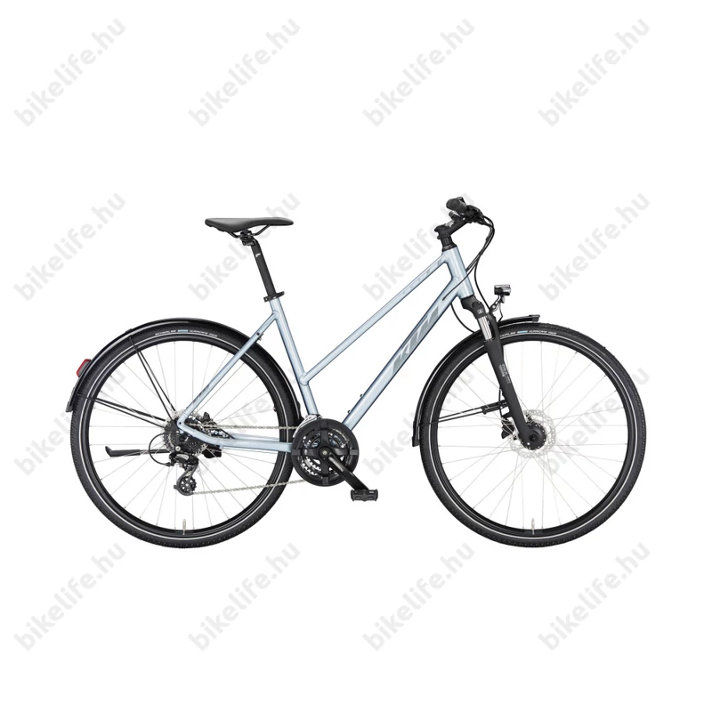 KTM X-Life Track Street női cross kerékpár 24 fokozatú Acera váltó, hidraulikus tárcsafék, ezüst (szürke) 46cm