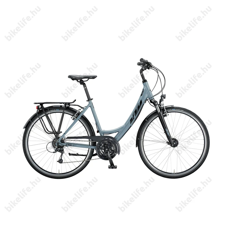 KTM Life Time női trekking kerékpár 24 fokozatú Deore váltó, szürke-fekete mono váz 46cm