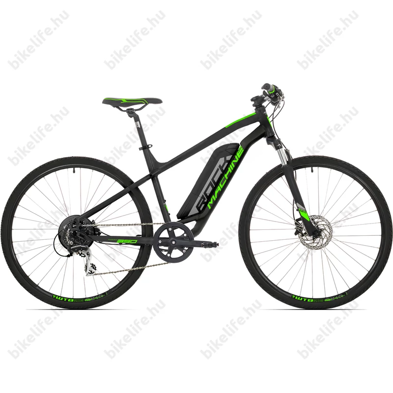 Rock Machine Crossride E350 férfi ebike, 250W, 11Ah Li-ion akku, normál töltő, mattfek/zöld 18