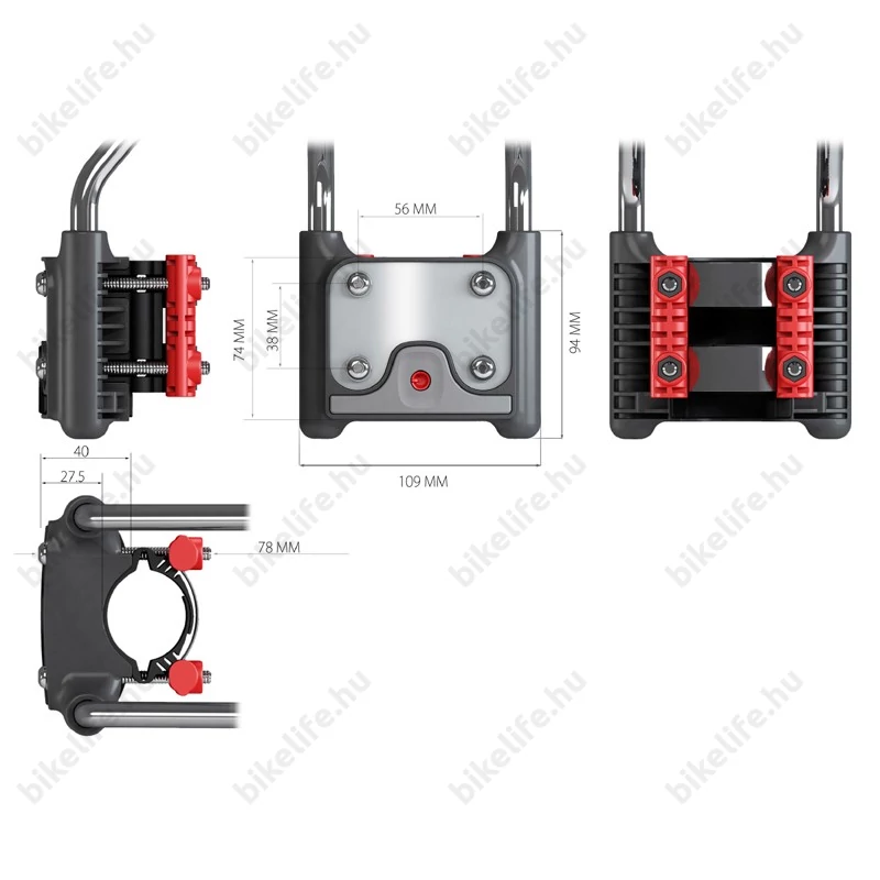 A rögzítő elem minden nézete és mérete