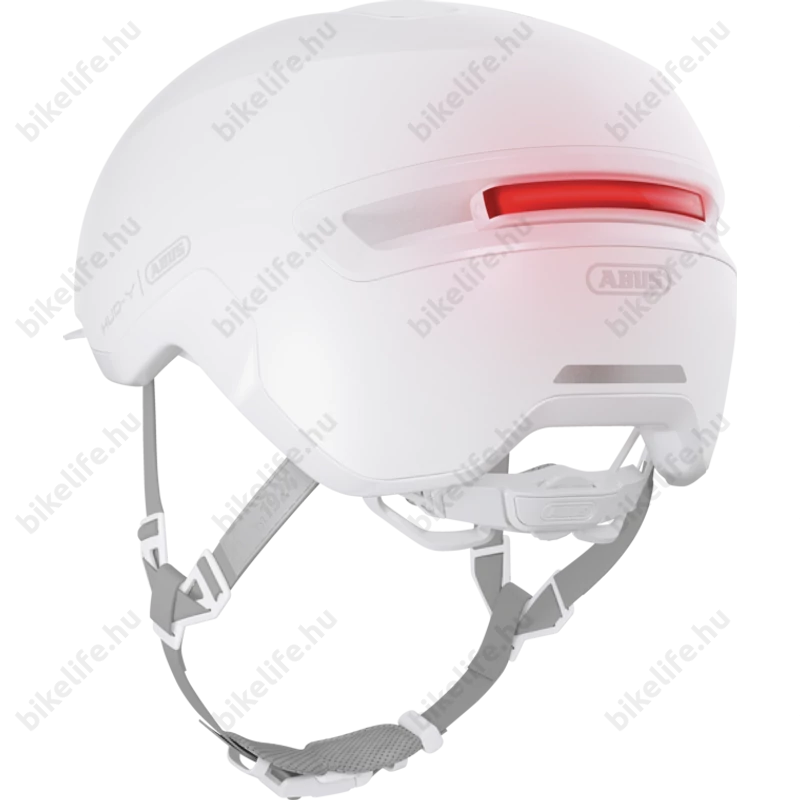 Abus HUD-Y felnőtt városi bukósisak In-Mold, mágneses hátsó lámpa, pure white M (54-58cm)