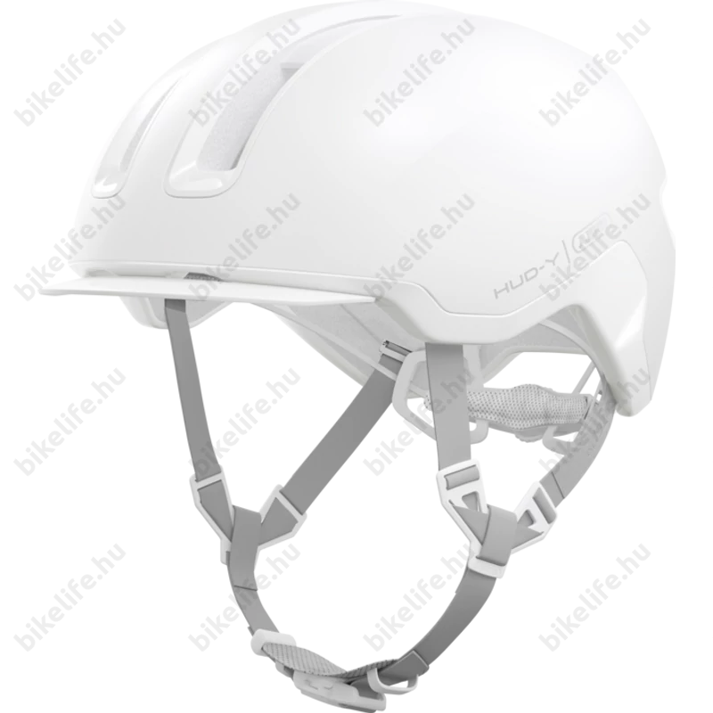 Abus HUD-Y felnőtt városi bukósisak In-Mold, mágneses hátsó lámpa, pure white M (54-58cm)