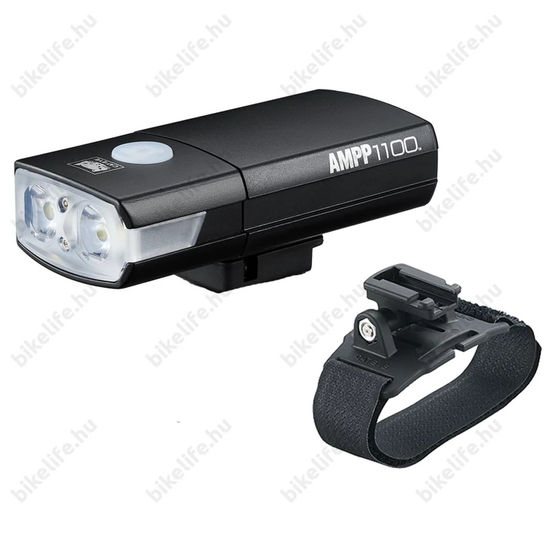 Cateye AMPP1100 HL-EL1100RC 2LED-es elsőlámpa USB-ről tölthető 1100 Lumen fényerő 5funkció, csak bukósisak adapterrel